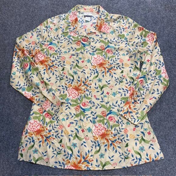 Vintage Khaliah Ali Floral All Silk Button Up Blouse Shirt Tunic Womens Small - Picture 1 of 10